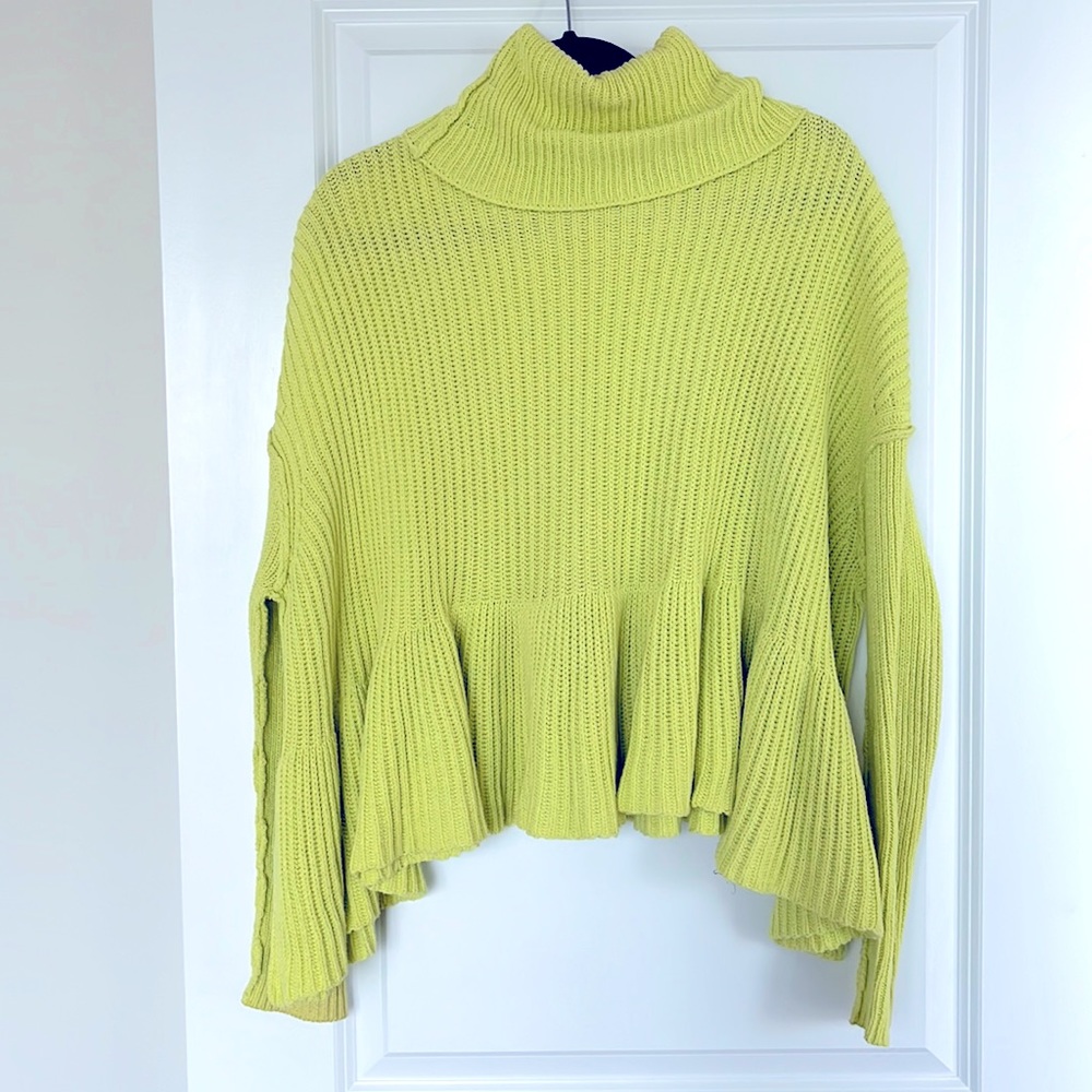 Free People Lime Green Peplum Turtleneck